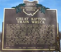 A historical marker at the site of the great Kipton train wreck.