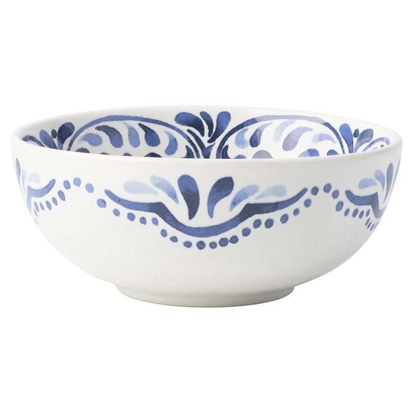 Photo of an ice cream bowl with a blue artistic embellishment pattern