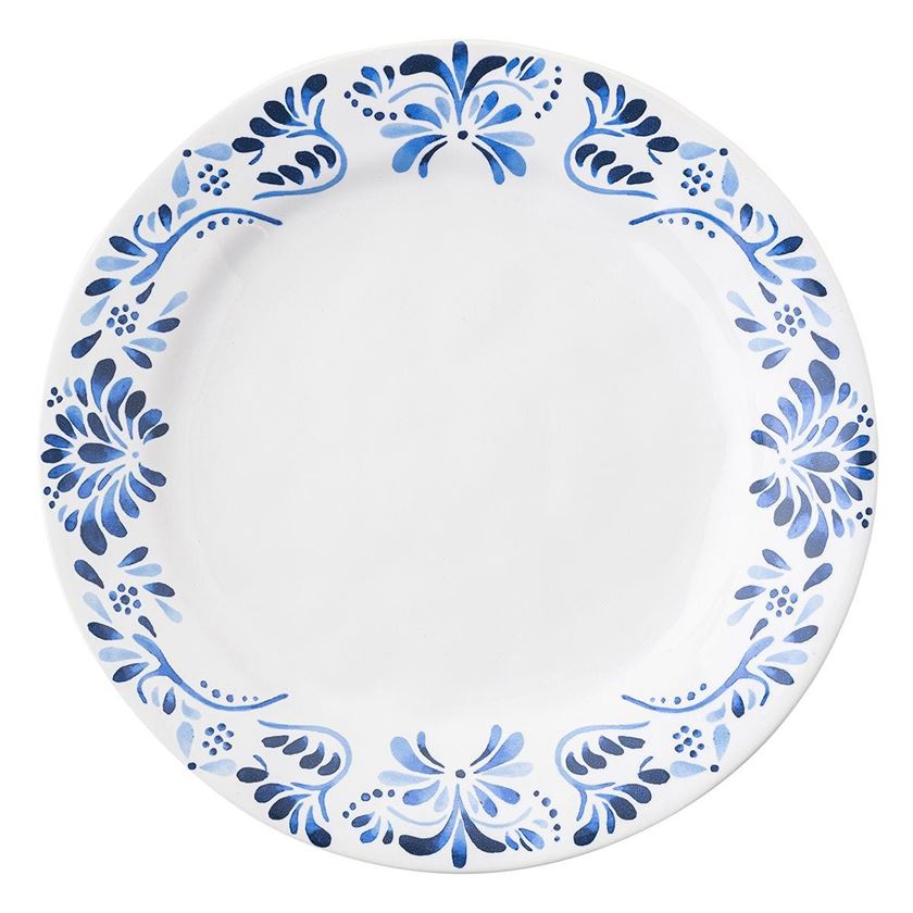 Photo of a white plate with blue artistic embelleshment on the top
