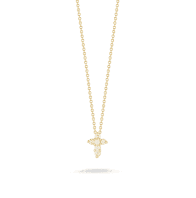18K yellow gold diamond baby cross pendant necklace by Roberto Coin