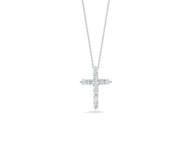 white gold diamond cross pendant baby necklace by Roberto Coin