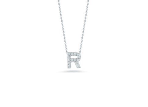 white gold initials necklace letter R diamond pendant baby necklace