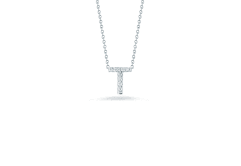 white gold initials necklace letter T diamond pendant baby necklace