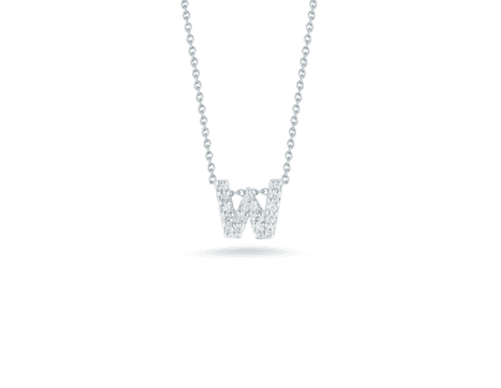 white gold initials necklace letter W diamond pendant baby necklace
