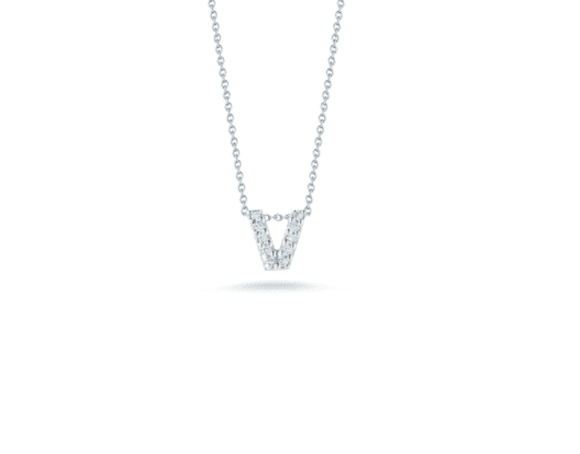 white gold initials necklace letter V diamond pendant baby necklace