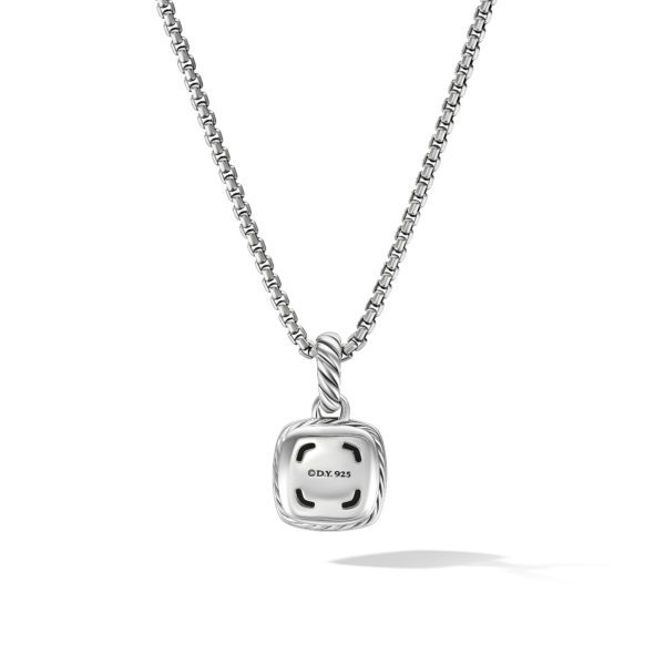 A silver necklace with a square pendant hanging from a chain. The pendant features a small engraving that reads "CDY 925", indicating that it is made of sterling silver. The chain has a simple yet elegant design. The background is white.