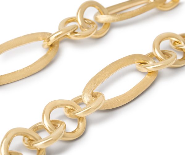 Close-up of the Marco Bicego Jaipur Gold Mixed Link Necklace featuring interlocking oval and circular links on a white background.