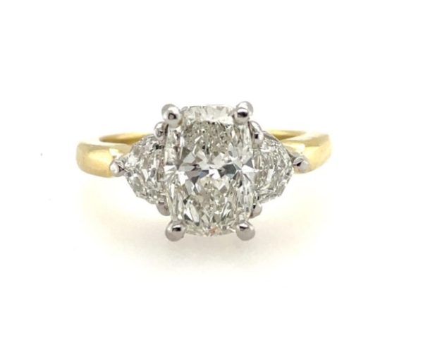 three stone diamond engagement ring with a cushion-cut center diamond from Bromberg's signature collection
