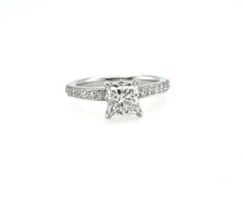 princess cut diamond engagement ring with pave set diamonds from Bromberg's signature collection