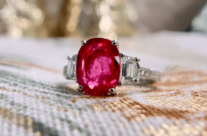 Rubellite 18K white gold ring, $6,500, 2.74 carat rubellite, 0.59 total carat weight diamonds