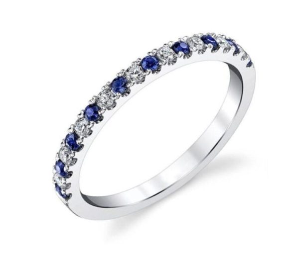 alternating diamonds and deep blue sapphire wedding bands from Bromberg's signature collection