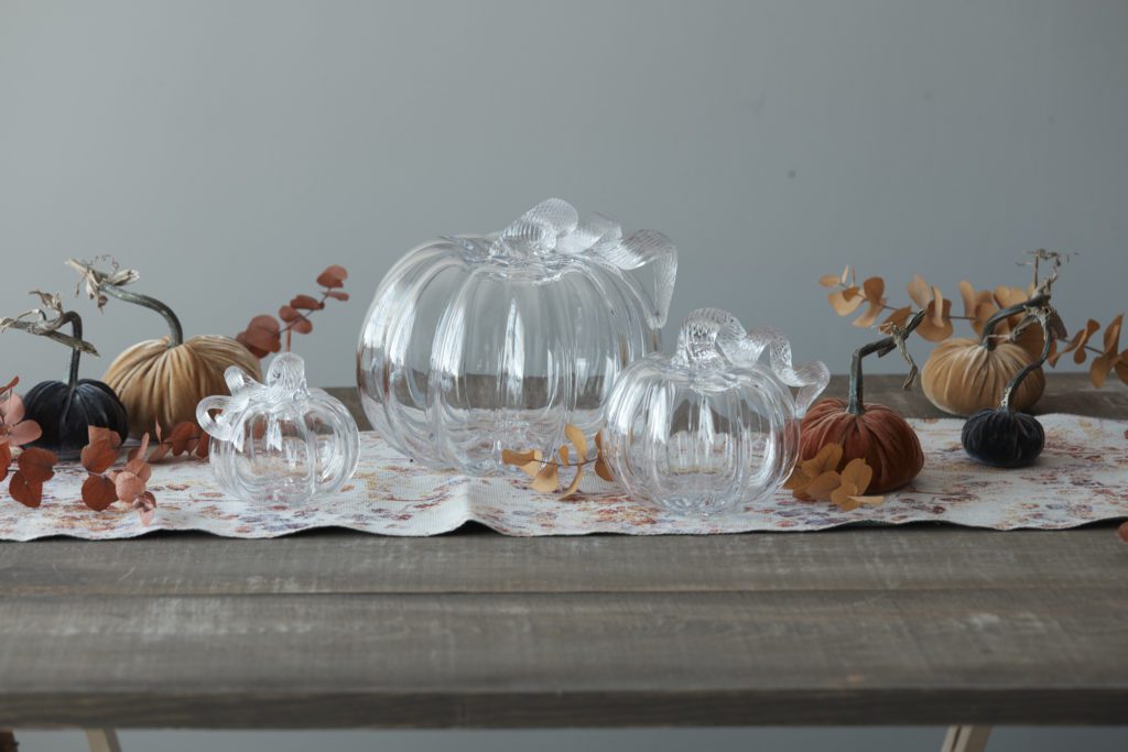 Simon Pearce mouth-blown Vermont glass pumpkins