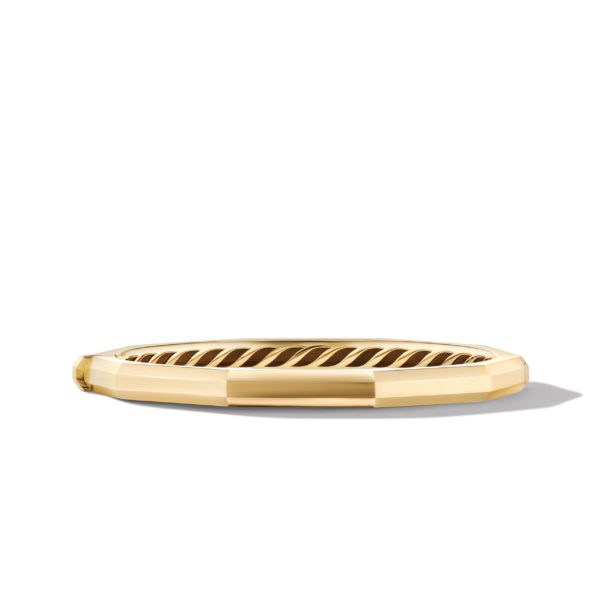 A slender, golden bracelet with a smooth, polished surface. The inner side features a twisted design, while the outer side remains sleek. The bracelet is shown against a plain white background, casting a soft shadow.