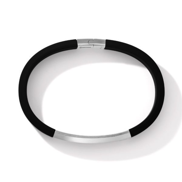 A sleek, modern bracelet with alternating black and shiny metallic segments forming a complete circular loop. The bracelet has a clasp at the top, and is displayed against a plain white background.