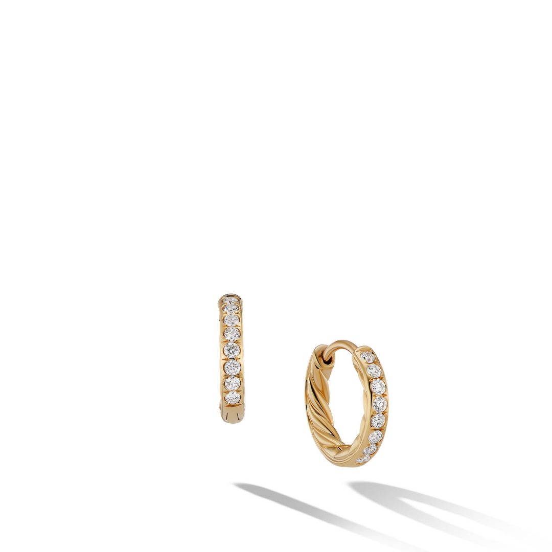 Sculpted Cable Huggie Hoop Earrings in 18K Yellow Gold with Pavé 