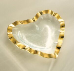 Annieglass Ruffle Heart Bowl in Gold, a Valentine’s Day Gift available at Bromberg’s.