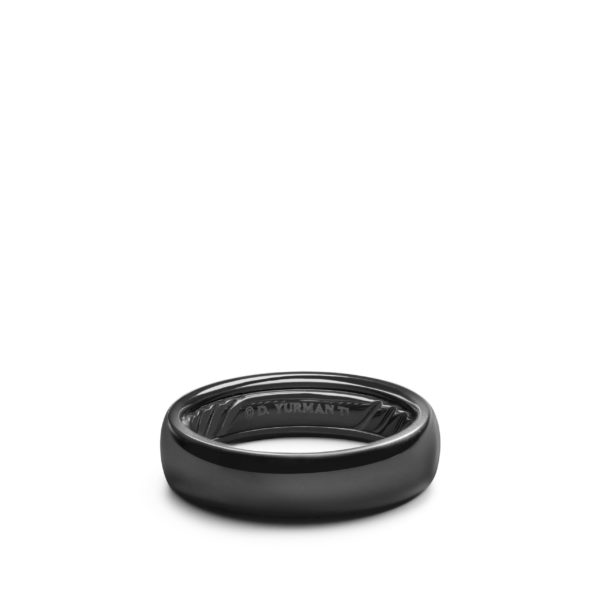 A sleek, black ceramic ring with a smooth, polished finish. The interior of the ring is etched with the words "D. YURMAN." The ring is simple and modern in design, photographed against a plain white background.