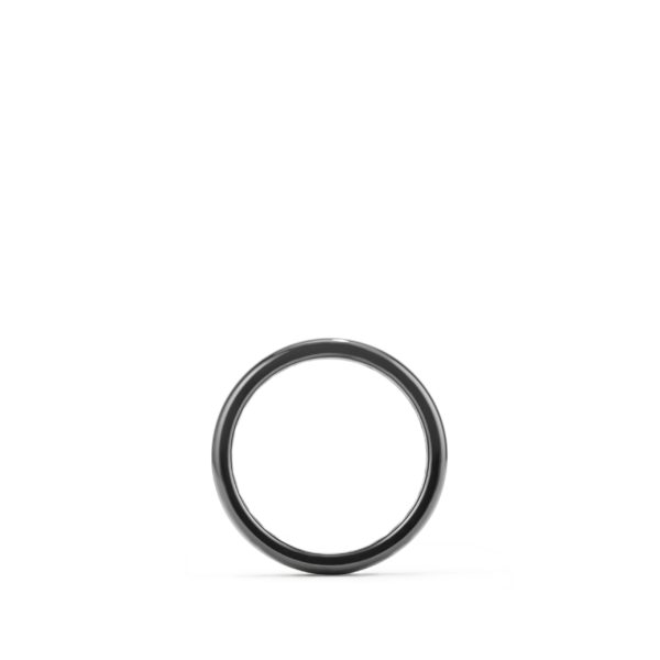 A simple, thin, silver-colored metal ring is centered on a plain white background. The ring is unadorned and has a smooth, polished surface.