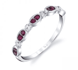 18K white gold diamond and ruby wedding band from Bromberg's signature collection