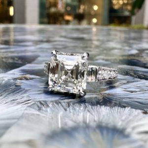 Asscher cut exceptional diamond engagement ring