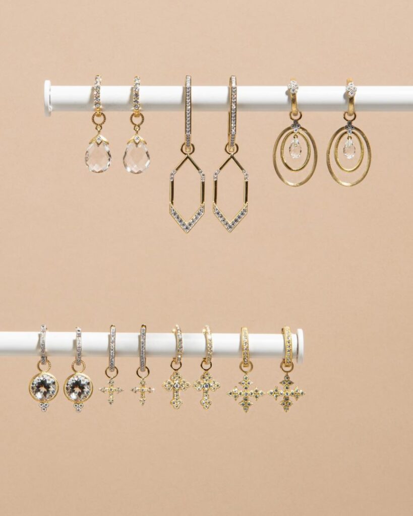 Two rows of Jude Frances gold hoop earrings