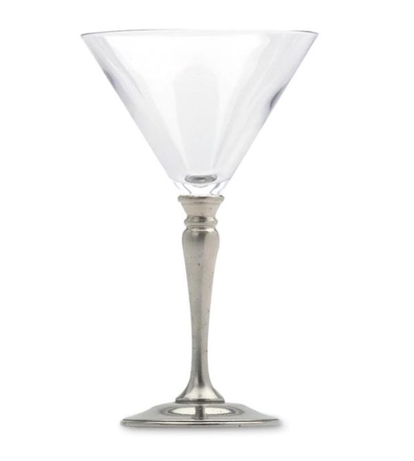 The MATCH Martini Glass features a clear, wide conical bowl paired with a slender, metallic base and stem, all set against a white background.