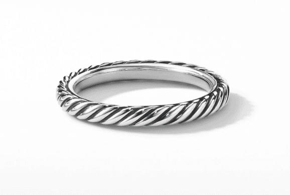 The 3MM CABLED STACK RING, featuring a twisted rope design, is beautifully showcased on a white background.