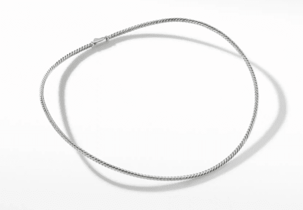 A delicate 2.6MM CABLESPIRA NECKLACE set against a plain white background. The necklace features a twisted cable design, creating a subtle pattern throughout its length and is fastened by a simple clasp.