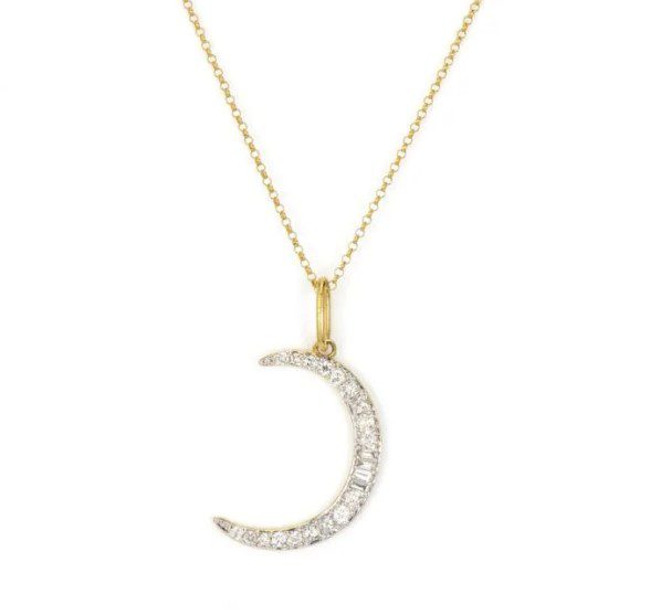 Beautiful gold and diamond crescent moon necklace