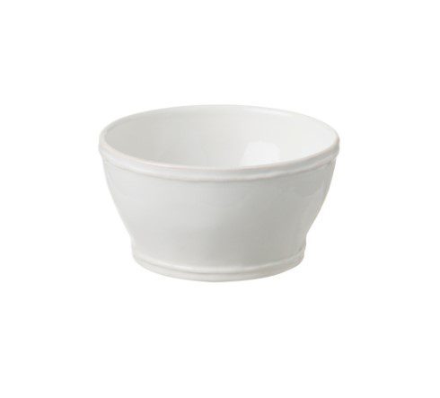 The Casafina Fontana Cereal Bowl in white, featuring a smooth surface and slightly flared rim, is showcased against a plain white background.