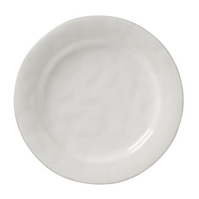 A Juliska Puro Dinner Plate in Whitewash, featuring a plain, round white ceramic design with a smooth surface and a slightly raised rim. The plate is shown from a top-down perspective, highlighting its simple and minimalist aesthetic.