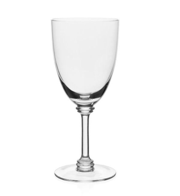 The William Yeoward Cornelia Large Wine Glass features a slender stem and a simple, elegant design, set against a white background. The glass boasts a subtly flared bowl and rests on a small, round base.