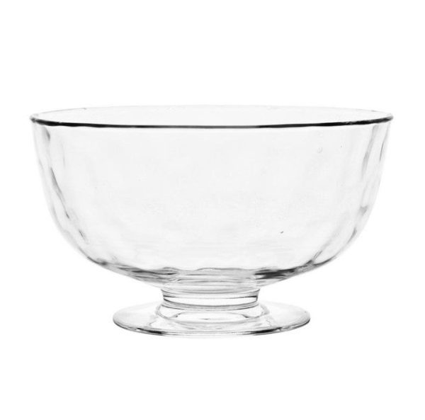 The Juliska Puro 10" Footed Bowl is a clear glass bowl featuring a wide opening, slightly curved sides, and a short, wide pedestal base. The bowl appears empty and is perfect for both serving and decorative purposes.