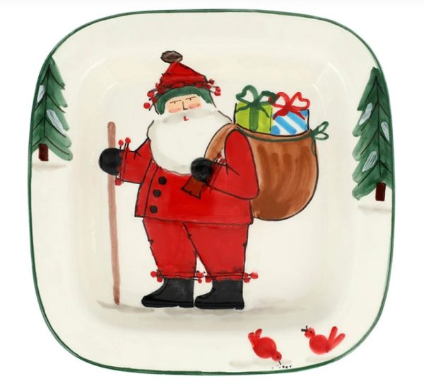 Vietri Old St. Nick Small Rimmed Square Platter with Gifts