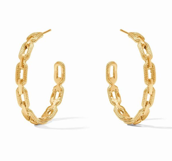 The Julie Vos Cheval Paperclip Hoop Earrings - Large, featuring a design that resembles interlocking chain links and a textured finish, are positioned against a plain white background.