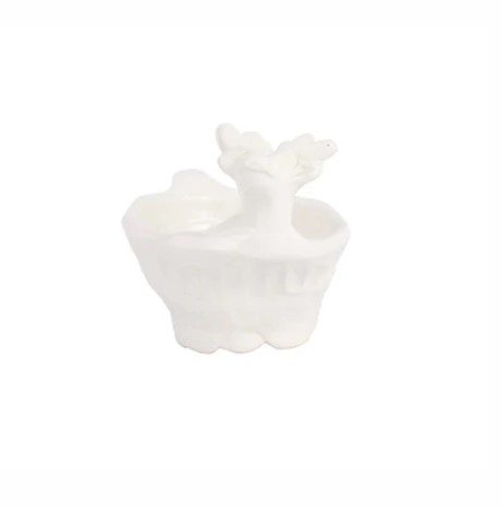 Vietri Pietra Natale Figural Deer Condiment Bowl made of white ceramic, displayed on a plain background.