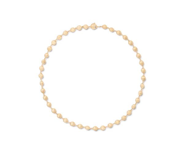 Marco Bicego Africa Yellow Gold Bead Necklace displayed in a circular arrangement on a white background.