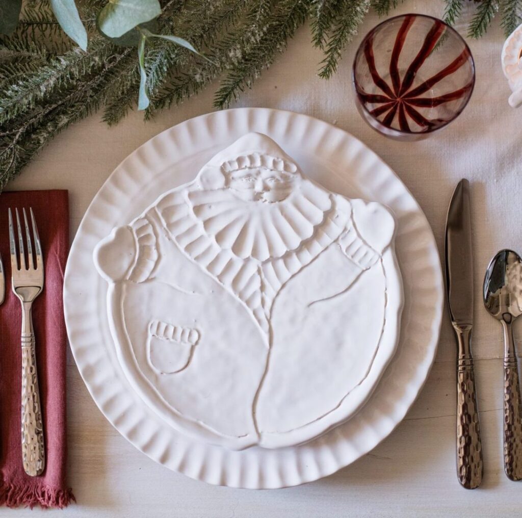 A Santa-shaped Italian stoneware platter from Vietri’s Pietra Natale collection, one of the features in Bromberg’s Holiday Gift Guide.