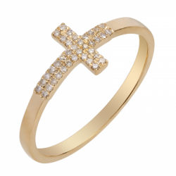 Diamond Cross Set Horizontally In 14k Yellow Gold