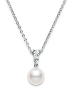 Mikimoto 8mm Akoya Cultured Pearl and Diamond Pendant Necklace