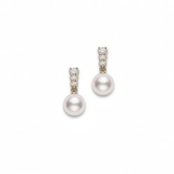 Mikimoto 8mm Akoya Pearl and Diamond Drop Earrings