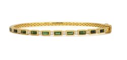 Jude Frances Provence Multi Shade Green Tourmaline and Diamond Bangle Bracelet.