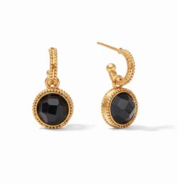 Julie Vos Fleur-de-Lis Hoop & Charm Earrings - Obsidian Black