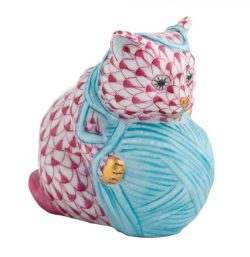 Herend Playful Kitten Figurine - Raspberry
