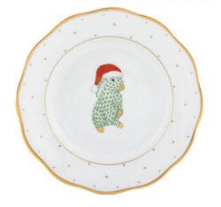 Herend Christmas Dessert Plate - Santa Bunny