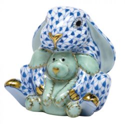 Herend Bunny and Lovey Figurine - Blue