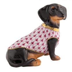 Herend Dachshund with Sweater Figurine - Raspberry