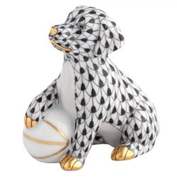 Herend Dog with Ball Figurine - Black