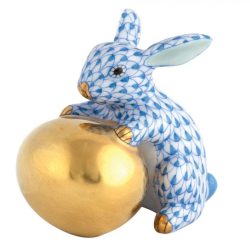 Herend Bunny with Egg Figurine - Blue