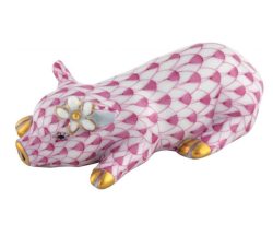 Herend Daisy the Pig Figurine - Raspberry